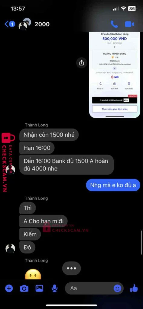 072568635 HOANG THANH LONG VIB bị cảnh báo lừa đảo scam