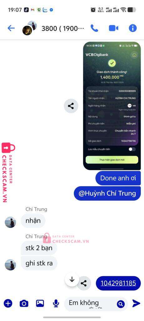 020030089999 HUYNH CHI TRUNG MB bank bị cảnh báo lừa đảo scam