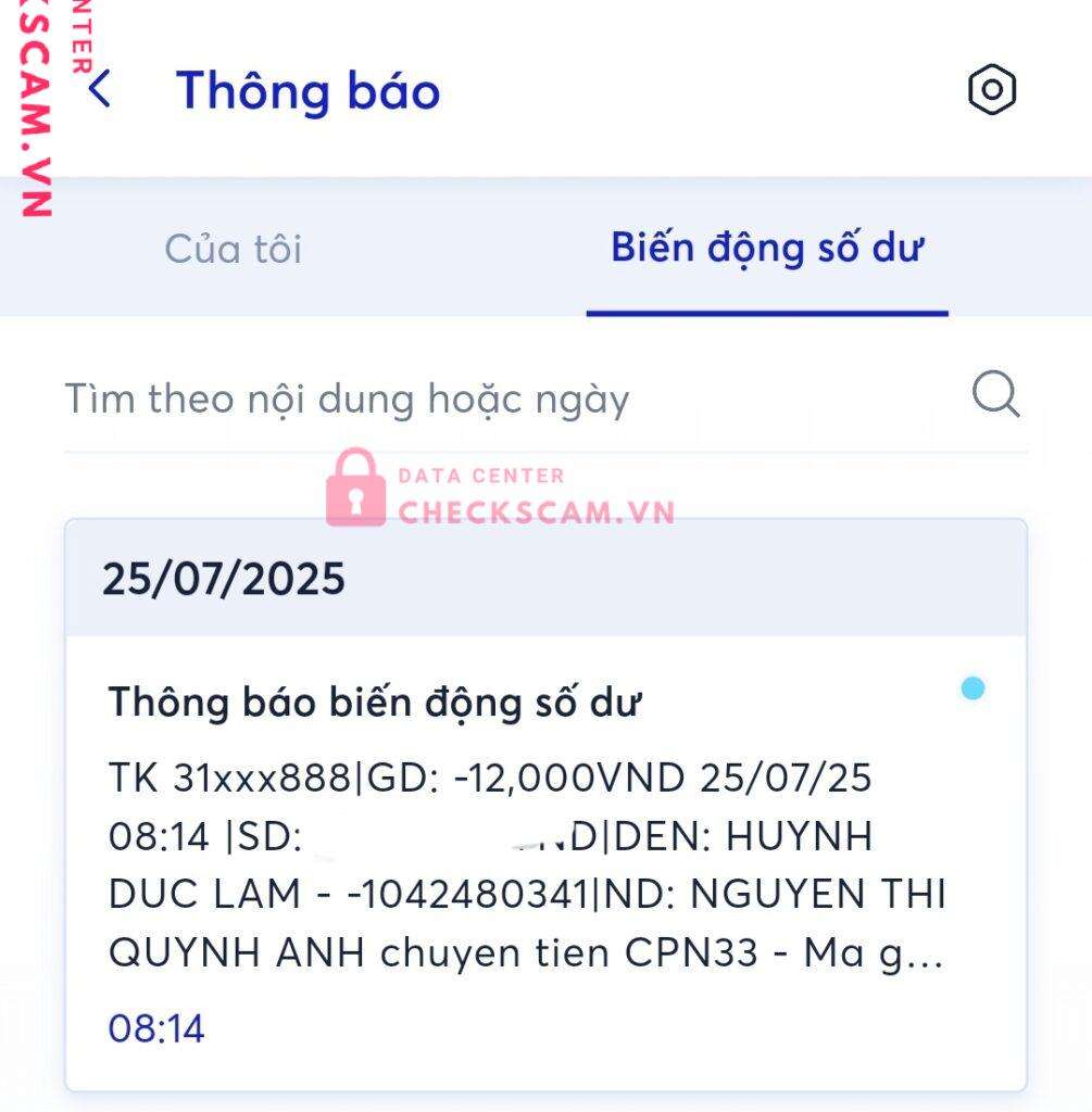 1042480341 HUYNH DUC LAM Vietcombank bị cảnh báo lừa đảo scam