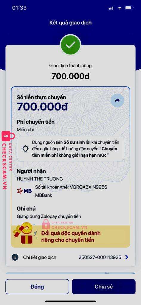 0868502612 HUYNH THE TRUONG MB BANK bị cảnh báo lừa đảo scam