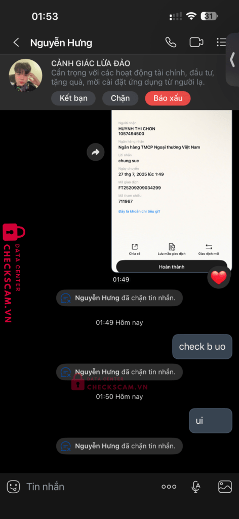 1057494500 HUYNH THI CHON Vietcombank bị cảnh báo lừa đảo scam