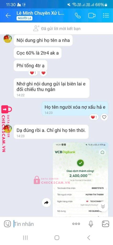 8888737679 HUYNH THI THANH Techcombank bị cảnh báo lừa đảo scam