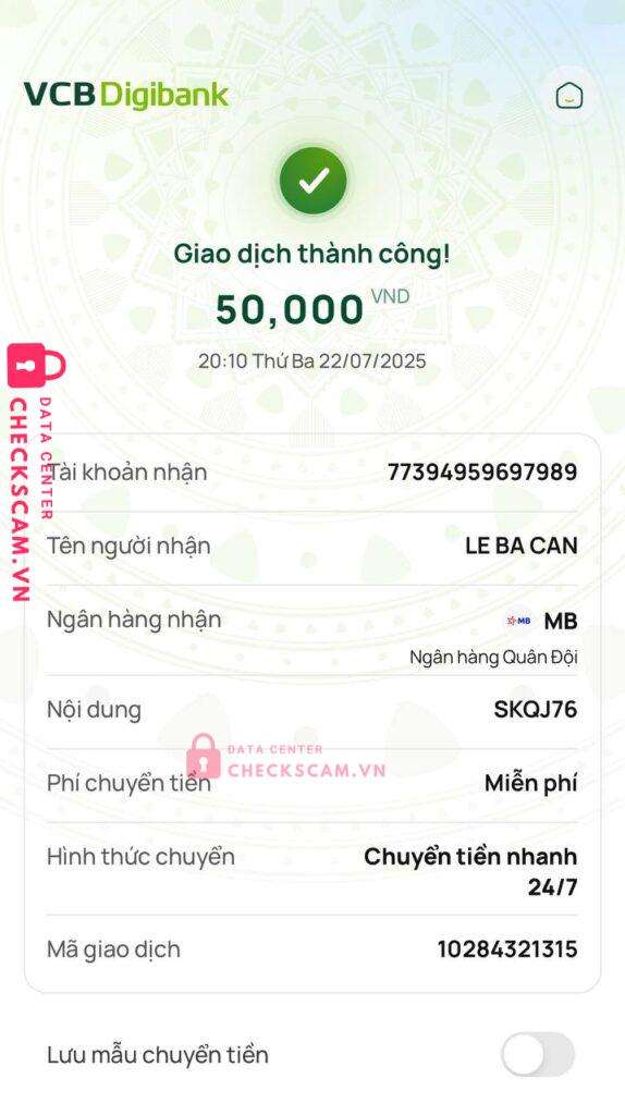 77394959697989 LE BA CAN MB bị cảnh báo lừa đảo scam