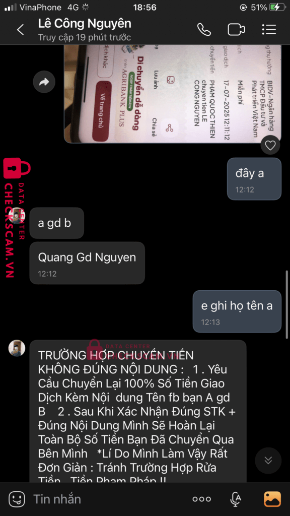 8804813668 LE CONG NGUYEN BIDV bị cảnh báo lừa đảo scam