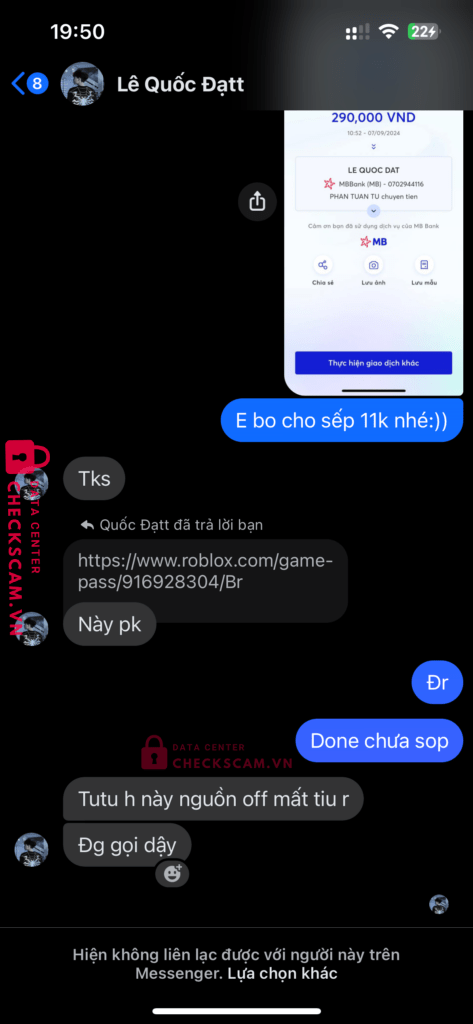 0702944116 LE QUOC DAT MB Bank bị cảnh báo lừa đảo scam