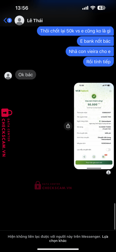 1058660007 LE QUOC THAI vietcombank bị cảnh báo lừa đảo scam
