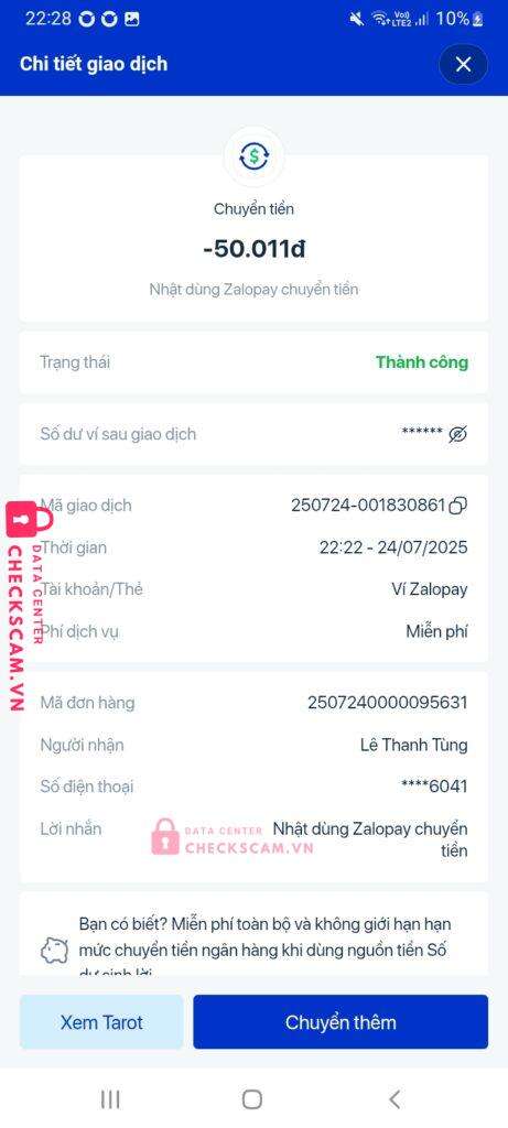 0929286041 LE THANH TUNG Zalopay bị cảnh báo lừa đảo scam