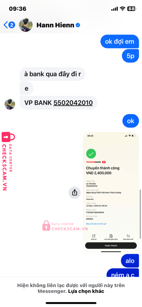 5502042010 LE THI DAO VP BANK bị cảnh báo lừa đảo scam