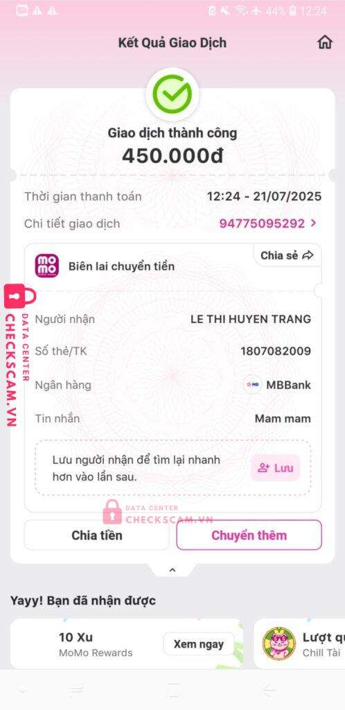 1807082009 LE THI HUYEN TRANG MB BANK bị cảnh báo lừa đảo scam