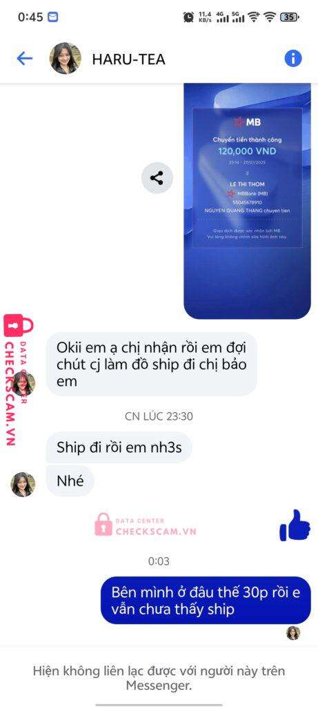 55045678910 LE THI THOM MB bị cảnh báo lừa đảo scam
