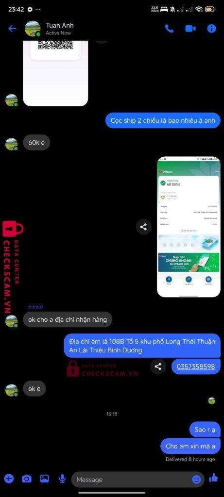 10001715380 LE TUAN ANH TP BANK bị cảnh báo lừa đảo scam