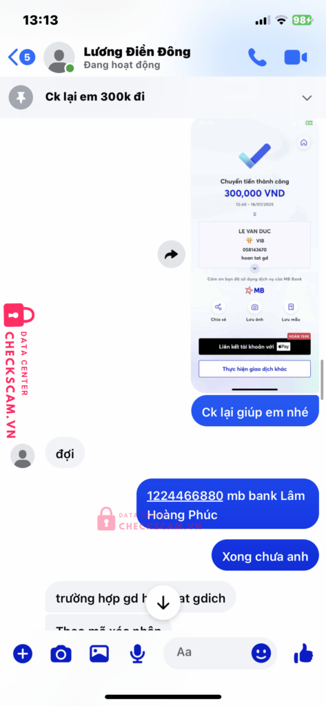 058143670 LE VAN DUC VIB bị cảnh báo lừa đảo scam