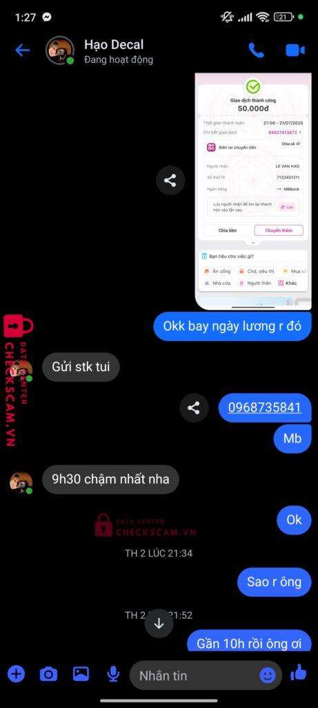 7123451211 LE VAN HAO MB BANK bị cảnh báo lừa đảo scam