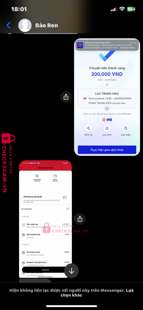 200905039999 LUU TRUNG HIEU techcombank bị cảnh báo lừa đảo scam