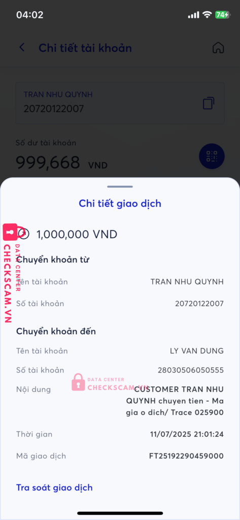 28030506050555 LY VAN DUNG techcombank bị cảnh báo lừa đảo scam