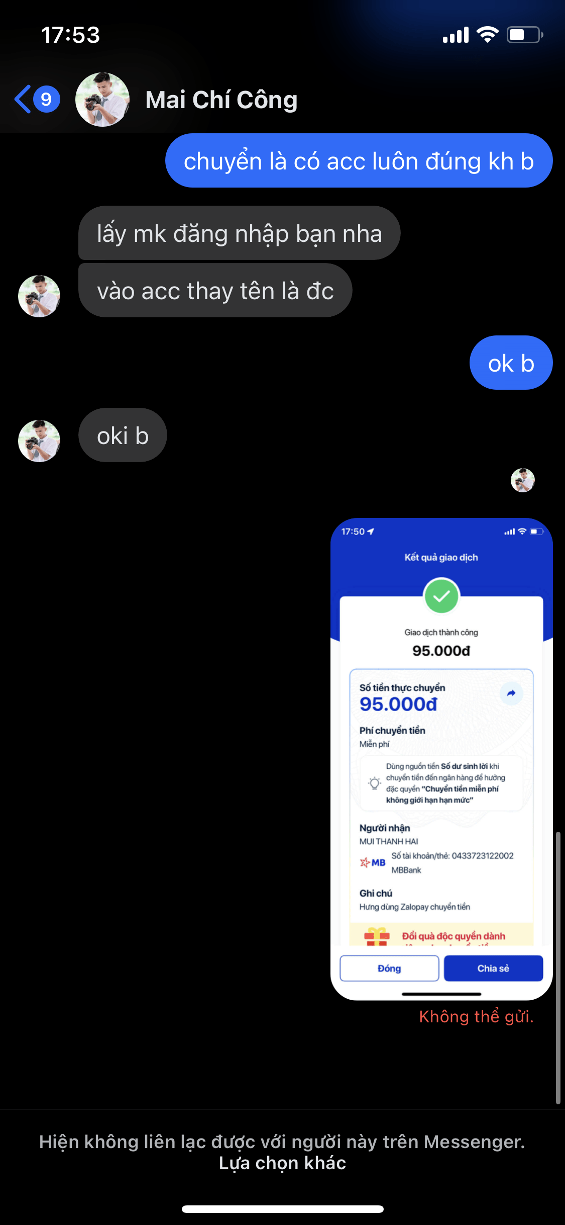 0433723122002 MUI THANH HAI MB BANK bị cảnh báo lừa đảo scam