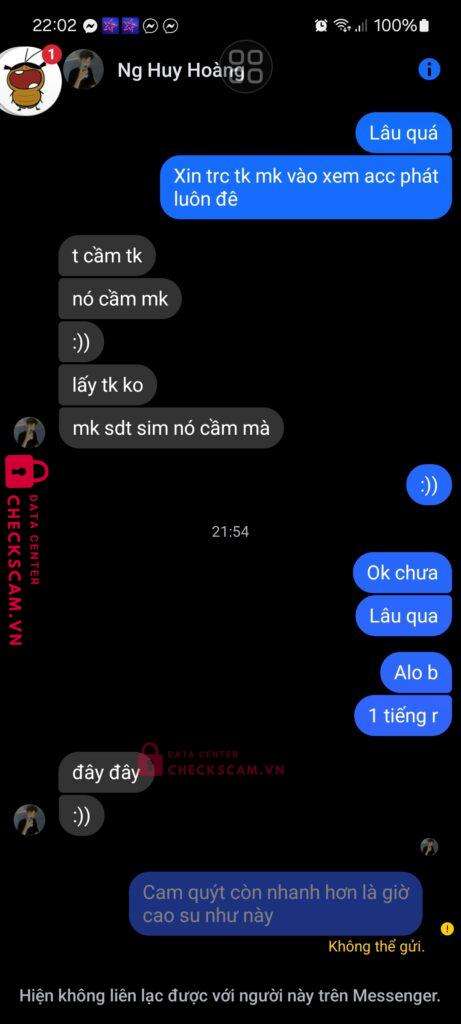 7877720991 NGO HUY HOANG vcb bị cảnh báo lừa đảo scam