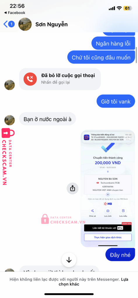 6285166166 NGUYEN BA SON Techcombank bị cảnh báo lừa đảo scam
