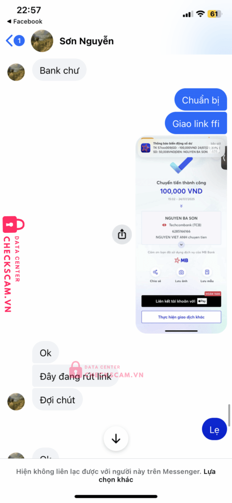 6285166166 NGUYEN BA SON Techcombank bị cảnh báo lừa đảo scam