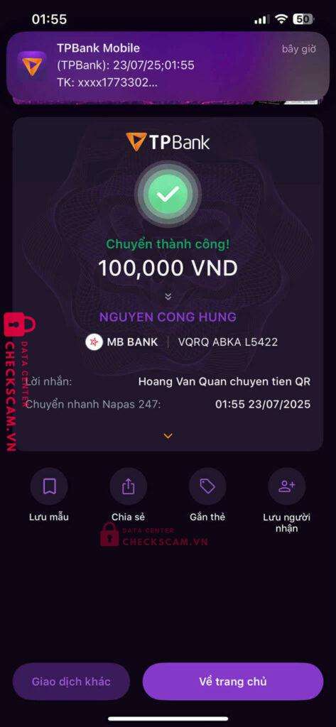 21210000343833 NGUYEN CONG HUNG MB BANK bị cảnh báo lừa đảo scam