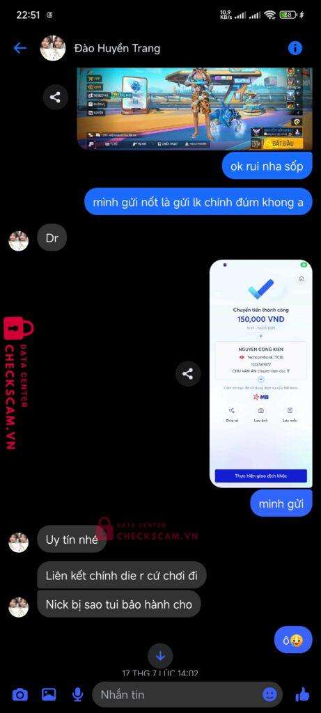 1234561872 NGUYEN CONG KIEN Techcombank bị cảnh báo lừa đảo scam