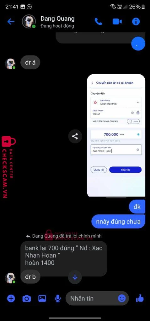 106165 NGUYEN DANG QUANG MB BANK bị cảnh báo lừa đảo scam