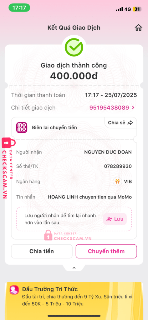 078289930 NGUYEN DUC DOAN VIB bị cảnh báo lừa đảo scam