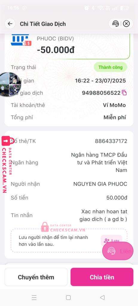 8864337172 NGUYEN GIA PHUOC bidv bị cảnh báo lừa đảo scam