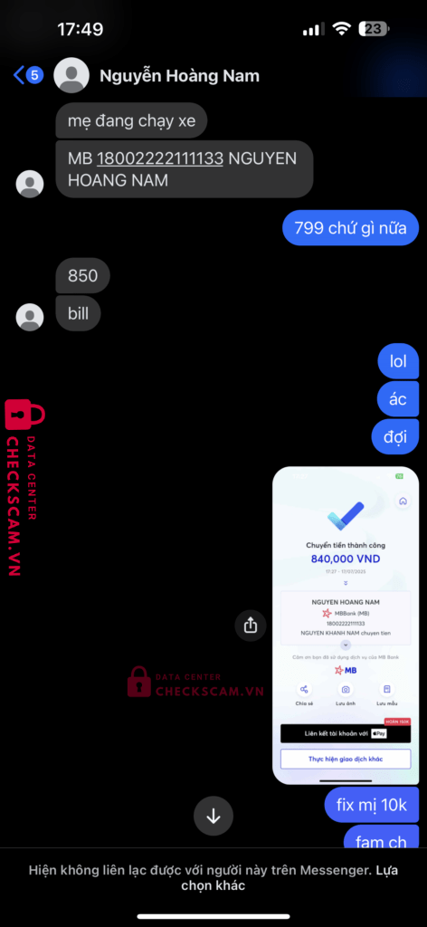18002222111133 NGUYEN HOANG NAM MB Bank bị cảnh báo lừa đảo scam