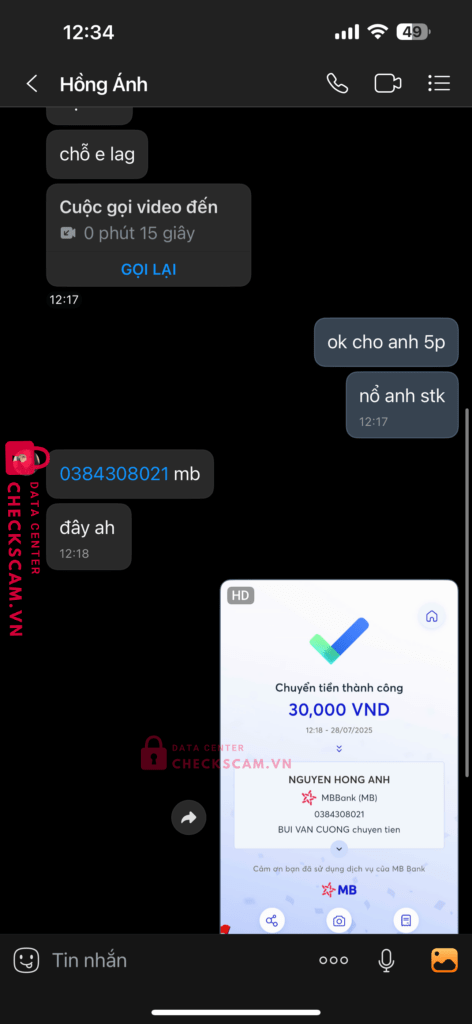 0384308021 NGUYEN HONG ANH MB BANK bị cảnh báo lừa đảo scam