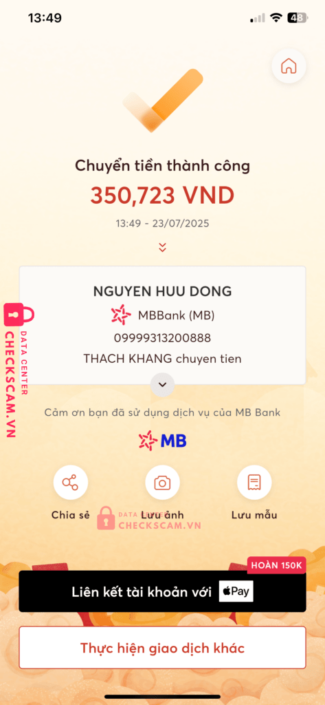 09999313200888 NGUYEN HUU DONG MB bị cảnh báo lừa đảo scam