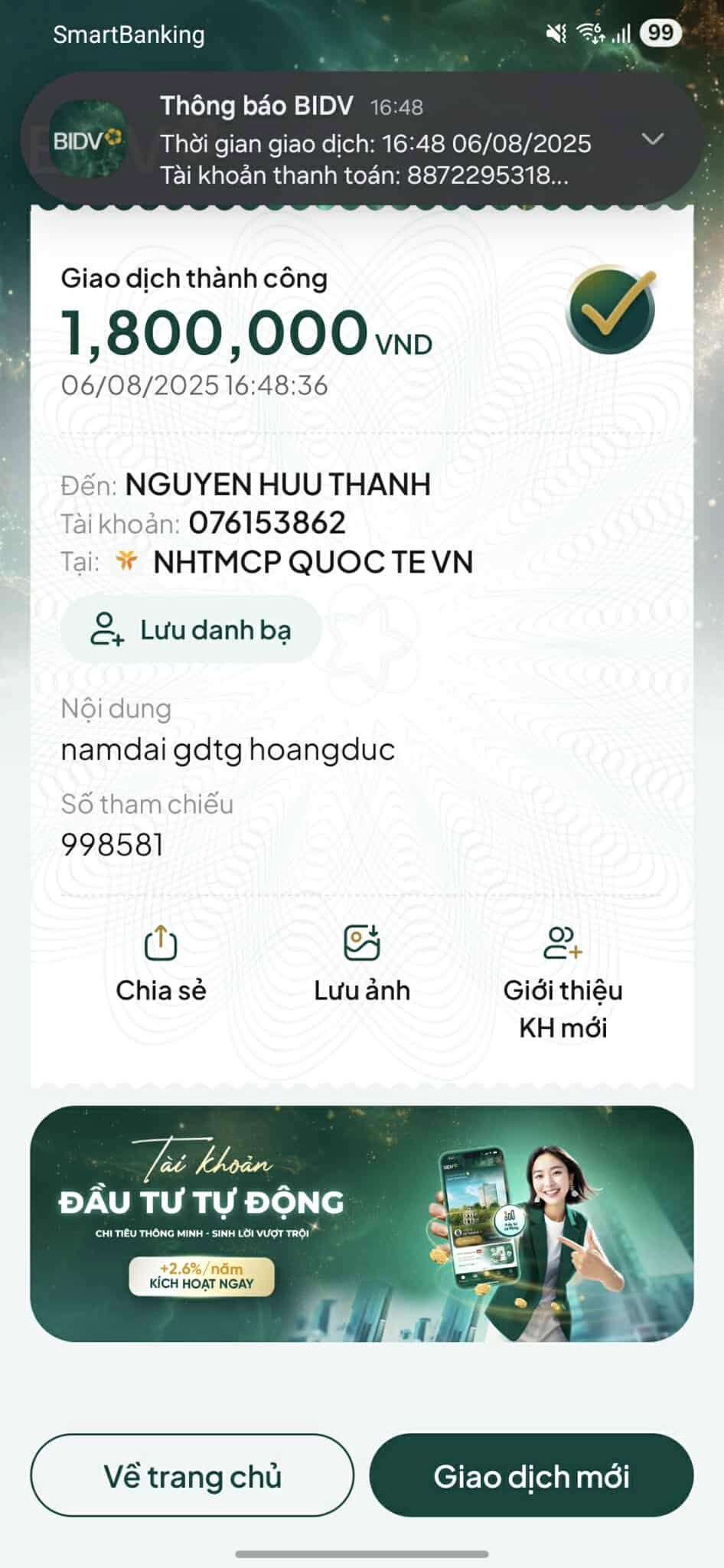076153862 NGUYEN HUU THANH VIB bị cảnh báo lừa đảo scam