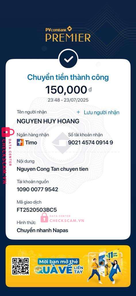 9021457409149 NGUYEN HUY HOANG Timo Bank bị cảnh báo lừa đảo scam