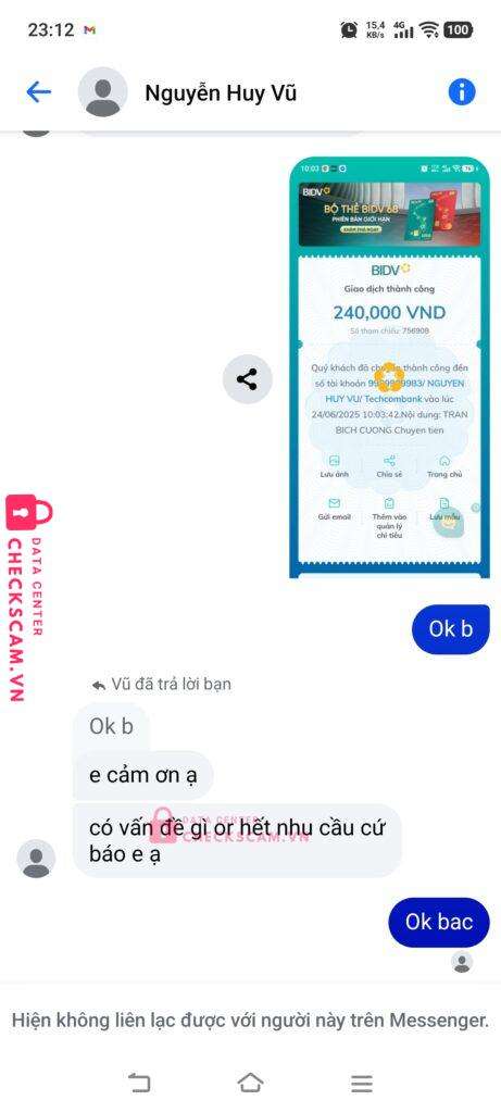 9989989983 NGUYEN HUY VU Techcombank bị cảnh báo lừa đảo scam