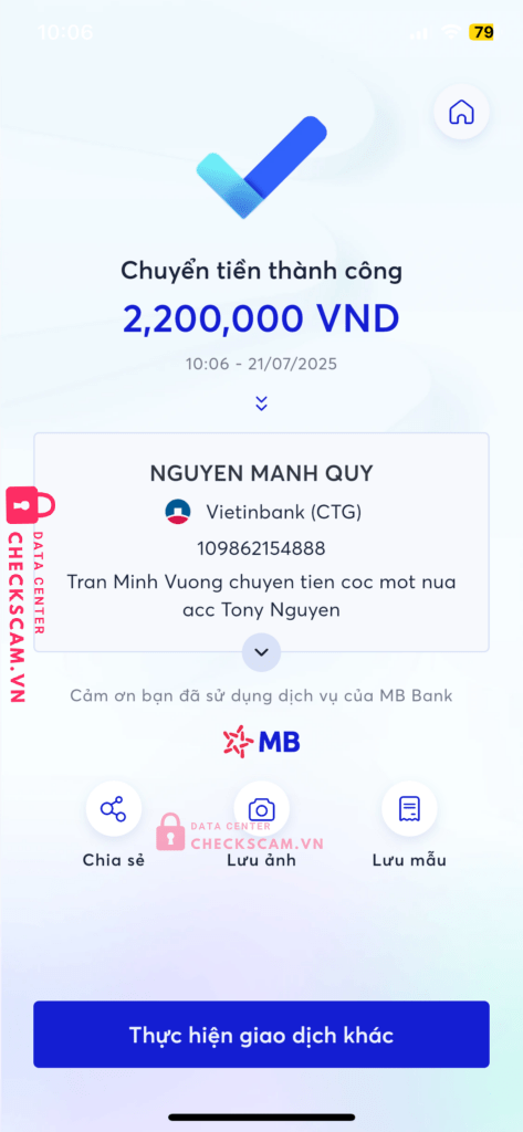 109862154888 NGUYEN MANH QUY VietinBank bị cảnh báo lừa đảo scam