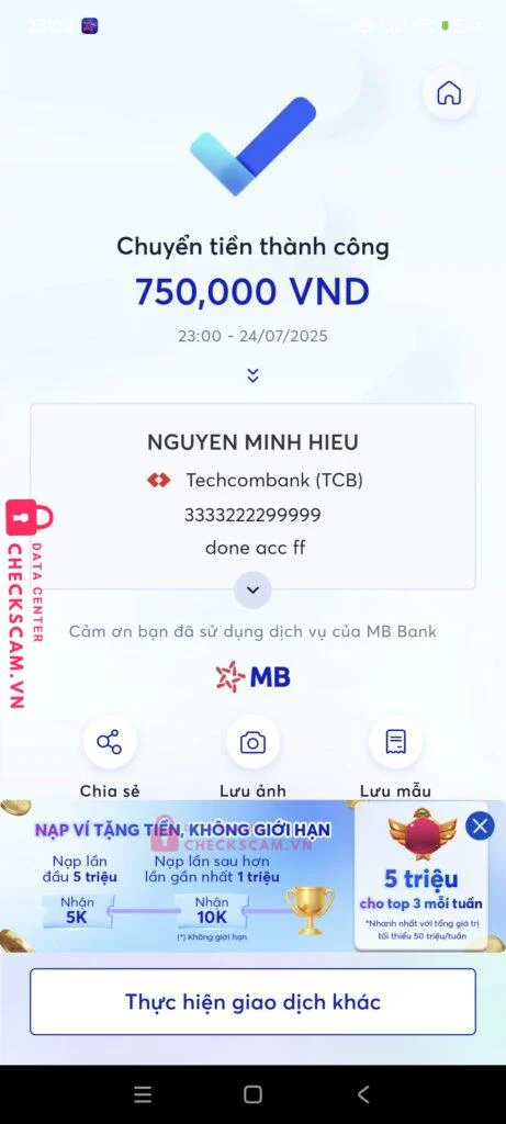 3333222299999 NGUYEN MINH HIEU Techcombank bị cảnh báo lừa đảo scam