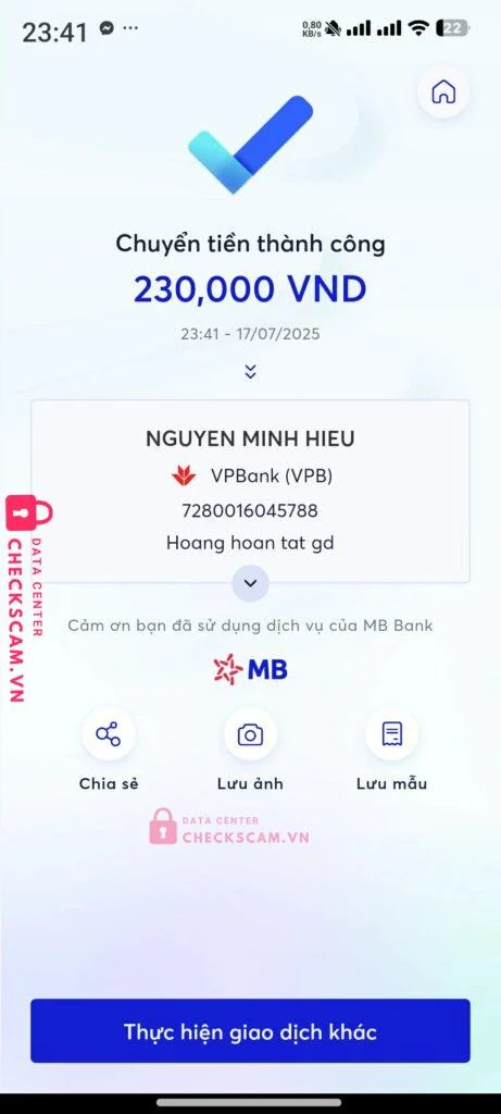 7280016045788 NGUYEN MINH HIEU VP BANK bị cảnh báo lừa đảo scam