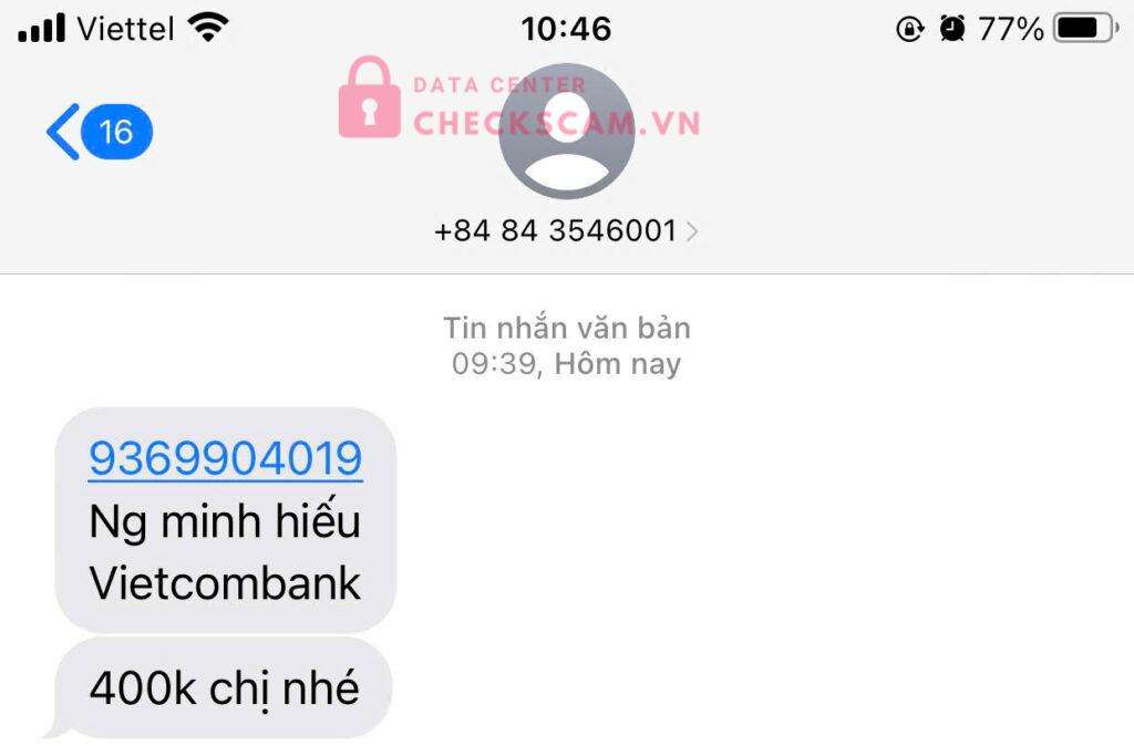 9369904019 NGUYEN MINH HIEU VIETCOMBANK bị cảnh báo lừa đảo scam