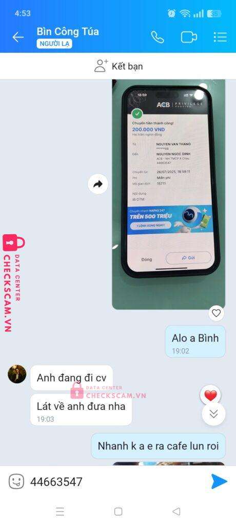 44663547 NGUYEN NGOC BINH ACB bị cảnh báo lừa đảo scam