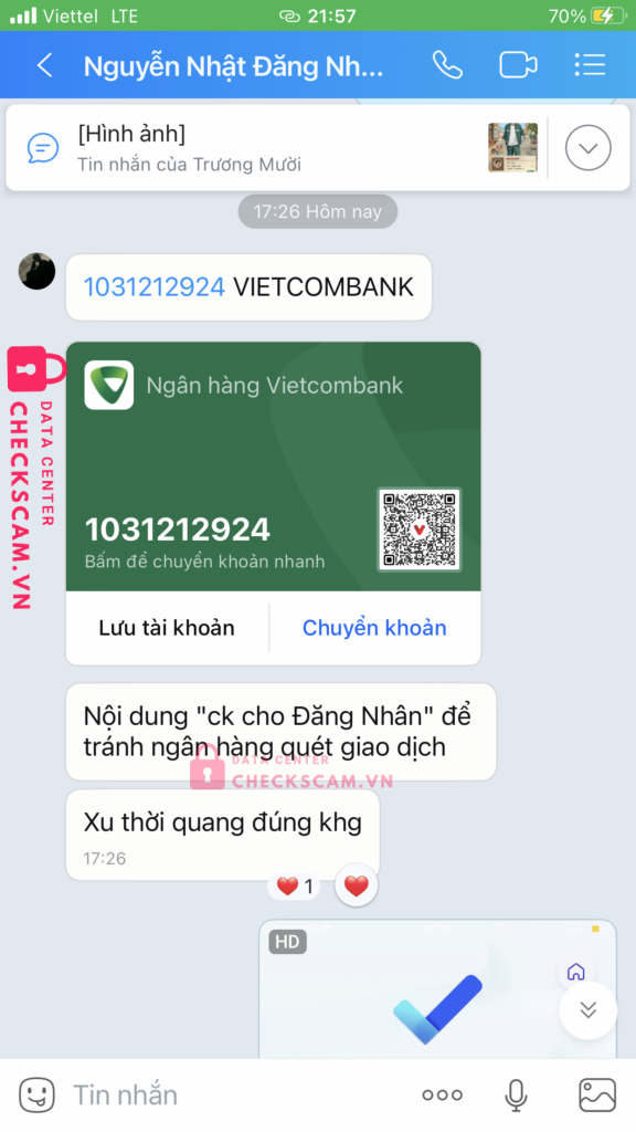 1031212924 NGUYEN NHAT DANG NHAN vcb bị cảnh báo lừa đảo scam