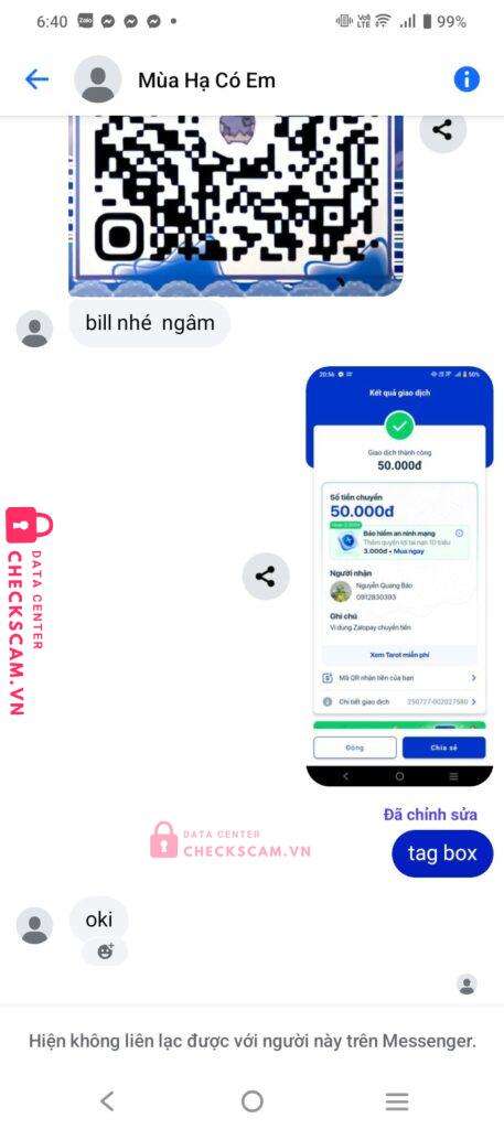 0912830393 NGUYEN QUANG BAO ZaloPay bị cảnh báo lừa đảo scam