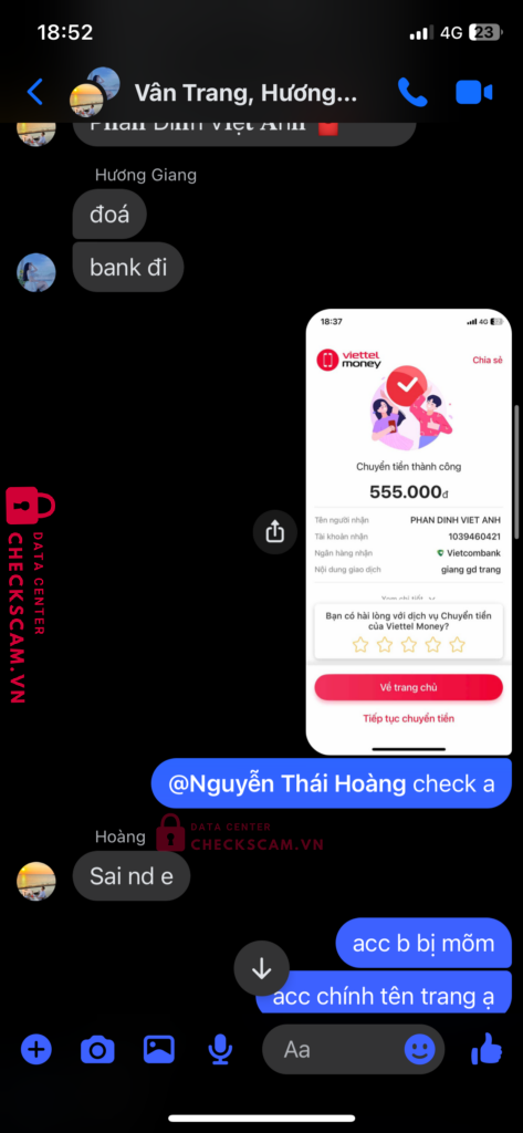 0979999805 NGUYEN THAI HOANG Vietcombank bị cảnh báo lừa đảo scam