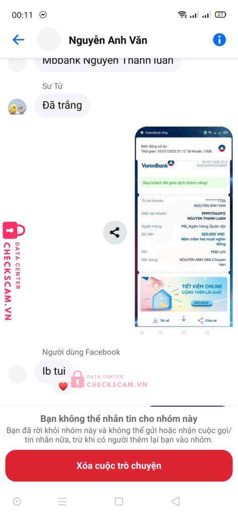 999917040912 NGUYEN THANH LUAN MB BANK bị cảnh báo lừa đảo scam