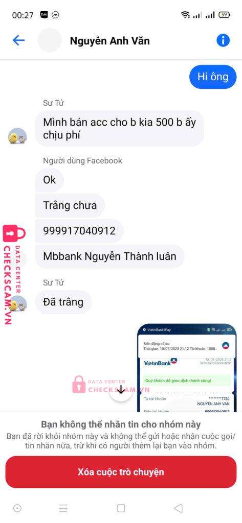999917040912 NGUYEN THANH LUAN MB BANK bị cảnh báo lừa đảo scam