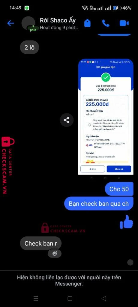 2777722227777 NGUYEN THANH NGOAN MB BANK bị cảnh báo lừa đảo scam
