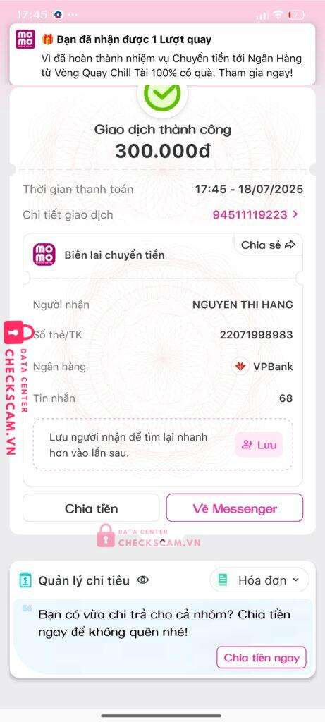 22071998983 NGUYEN THI HANG Vp bank bị cảnh báo lừa đảo scam