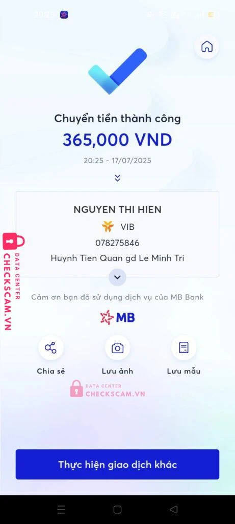 078275846 NGUYEN THI HIEN VIB bị cảnh báo lừa đảo scam