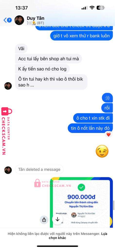 0972865217 NGUYEN THI KIM DAO Zalo Pay bị cảnh báo lừa đảo scam