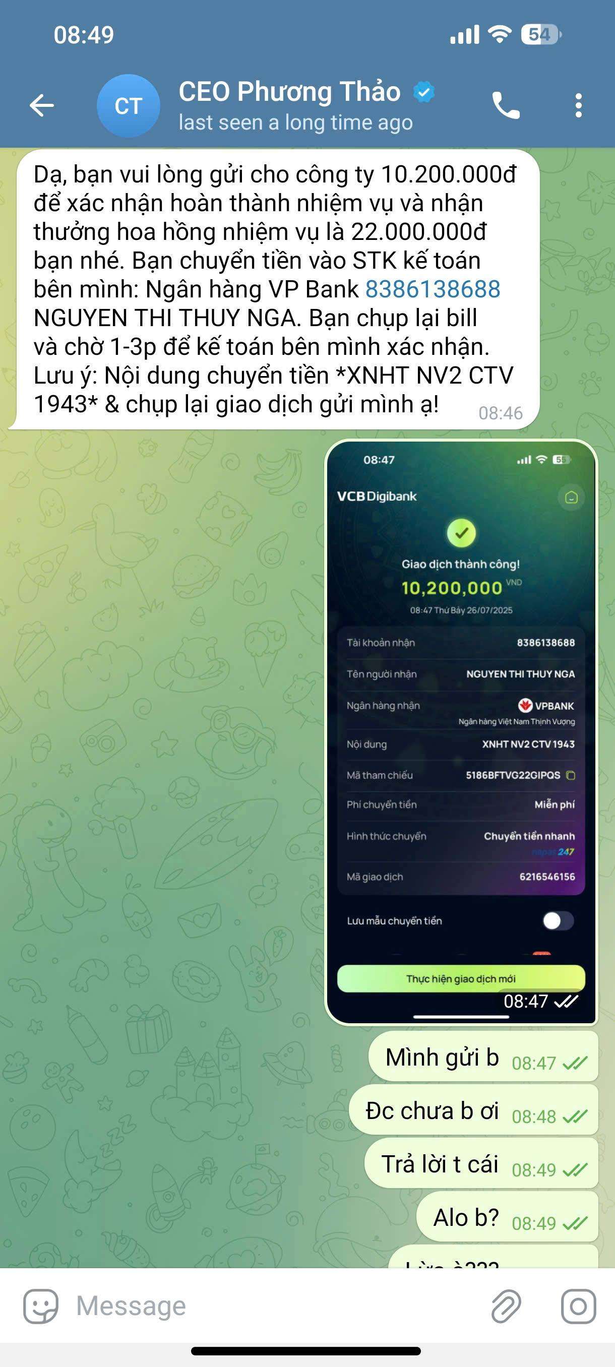 8386138688 NGUYEN THI THUY NGA VP Bank bị cảnh báo lừa đảo scam