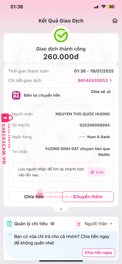 025206008994 NGUYEN THO QUOC HUONG Nam á bank bị cảnh báo lừa đảo scam